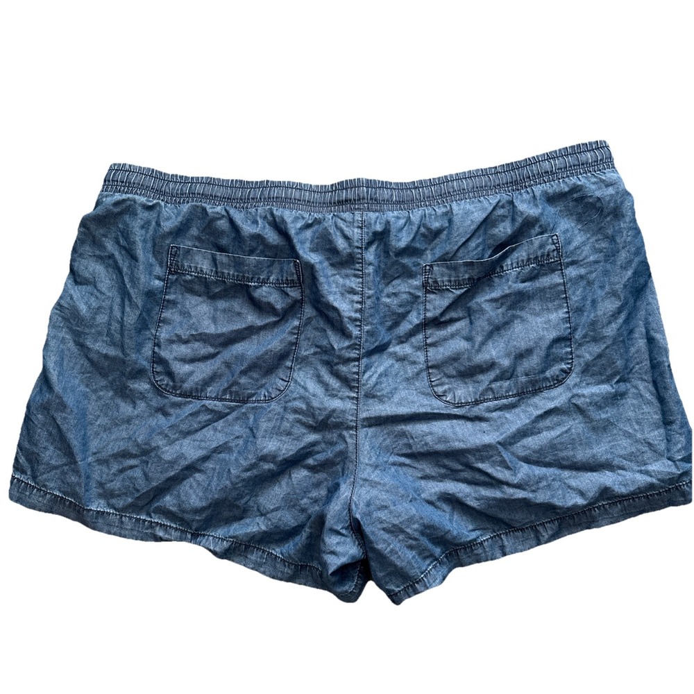 ana plus size 24w shorts blue chambray easy pull on elastic drawstring - Picture 2 of 11